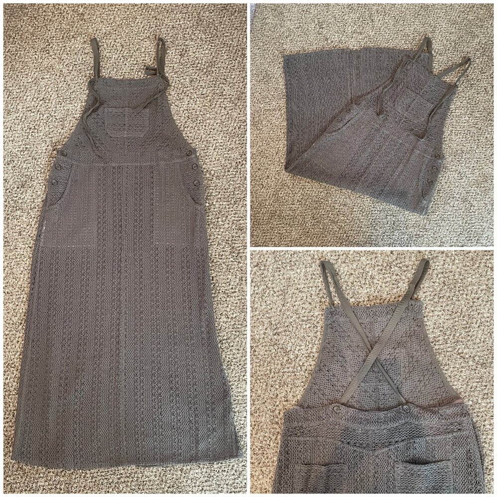 NWOT Vintage Size Large Free People Beach muted gray olive brown crocheted dress